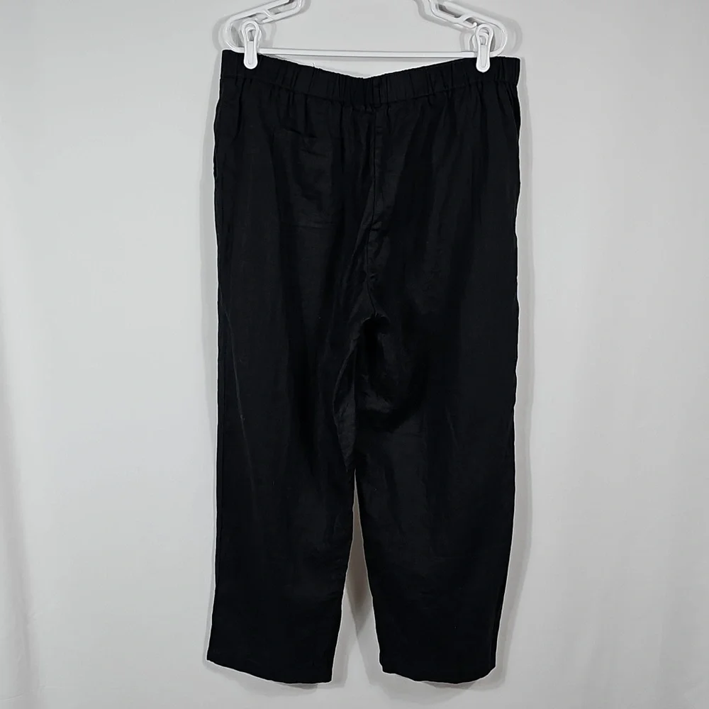 Quince 100% European Linen Wide Leg Pull On Pants Black XL Relaxed Coastal